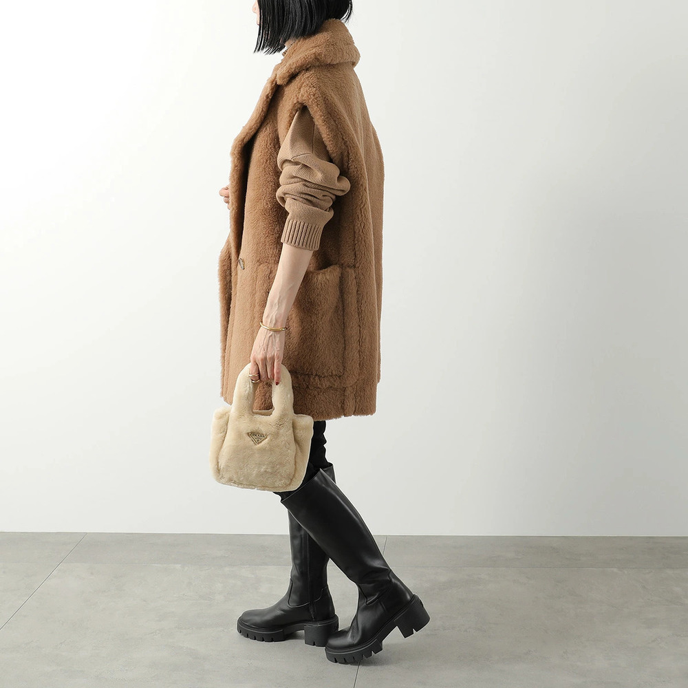 Prada Handbag OVO Shearling Eco Fur Leather Triangle ECRU